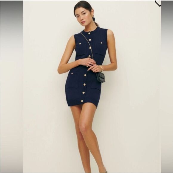 Reformation Catalina Mini Cotton mini Navy Blue knit dress, SIZE S - Picture 2 of 7